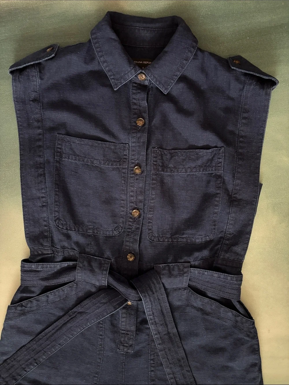 Banana Republic Sleeveless Utility Jumpsuit Linen Cotton Indigo Blue - Picture 5 of 12